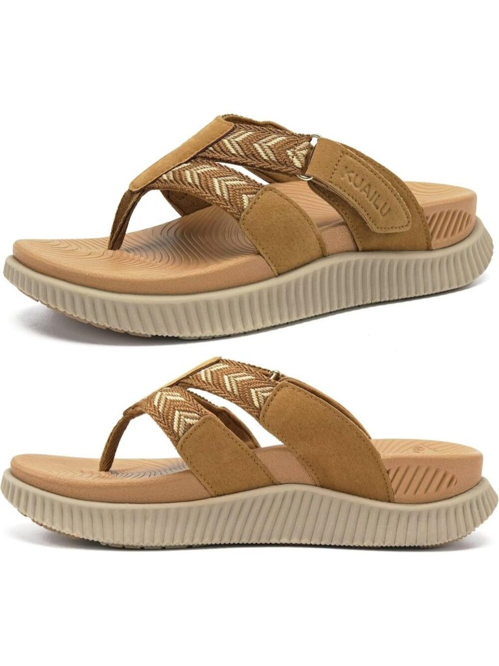 Women's Khaki Rubber Summer Comfortable Arch Support Walking Thong Beach Sandals